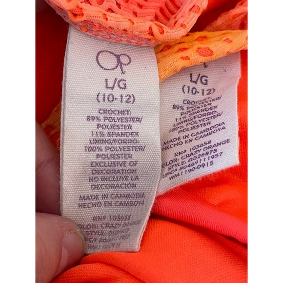 OP Vibrant Orange/Pink Chevron Eyelet Design Tankini/Bottoms 2-Piece Swimsuit - Picture 9 of 9
